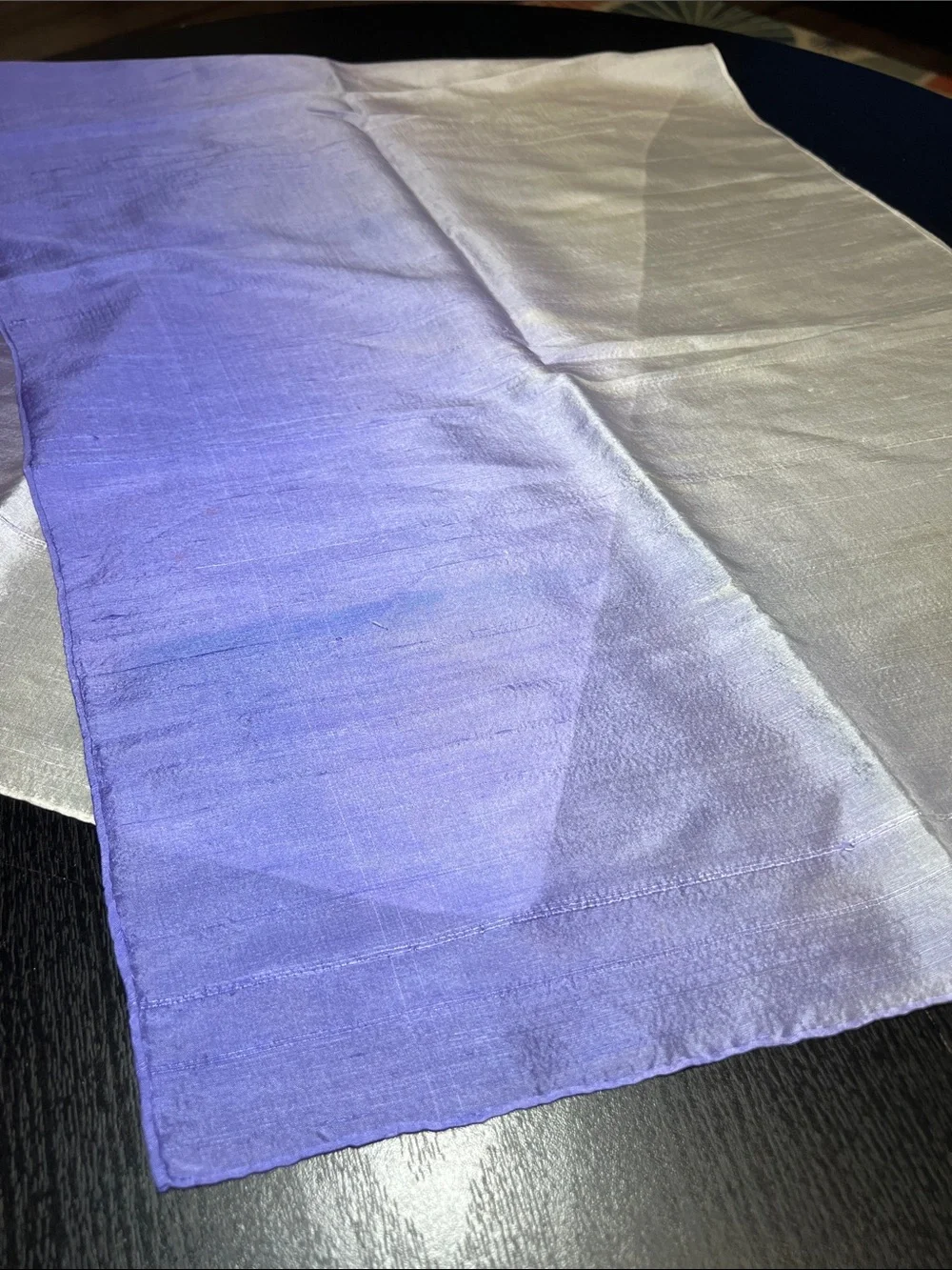 100% Silk Dupioni Handrolled Edge Hand-Dyed Purple Cream Ombre Gradient Scarf